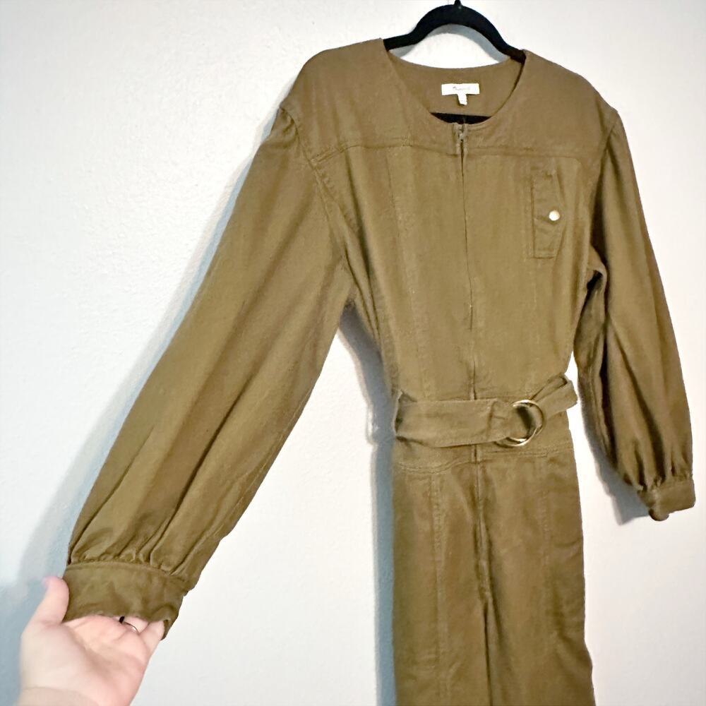 Madewell Tencel Twill Tapered Belted Golden Spinach Jumpsuit Women's Size Large - Picture 5 of 16